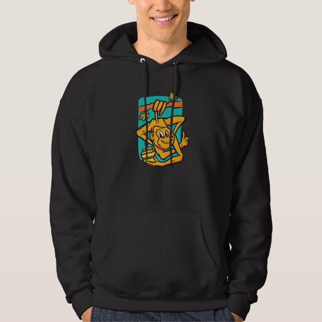 Monkey hanging on the branch in colourful for fore hoodie (Front)