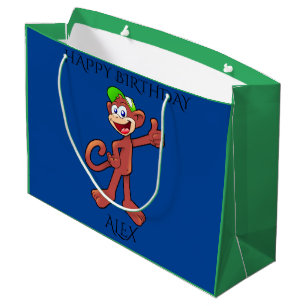 'MONKEY' happy birthday personalised name gift bag