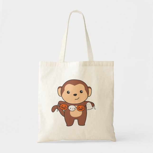 Monkey Happy Halloween Pumpkin Bat Costume Tote Ba Bag (Front)