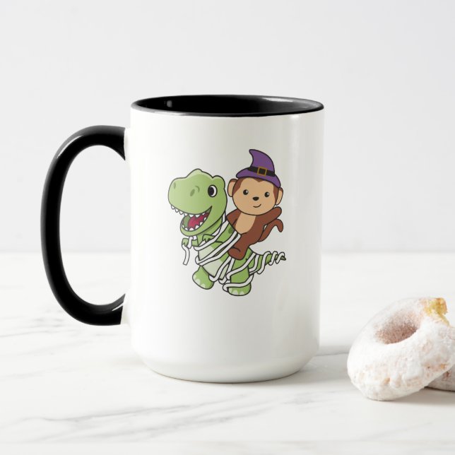 Monkey Happy Halloween T-rex Mummy Costume Mug (With Donut)