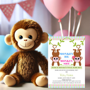 Monkey He Monkey She Gender Reveal Party Invitation