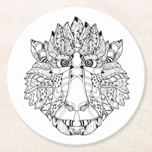 Monkey Head Doodle Round Paper Coaster