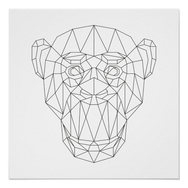 Monkey Head Geometric Black & White Modern Art Poster (Front)