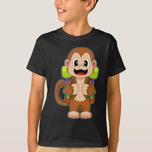Monkey Hiker Backpack Hiking T-Shirt (Front)