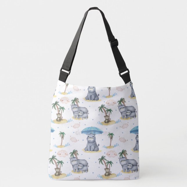  “Monkey-Hippos” All-Over Pint Baby Tote Bag (Front)