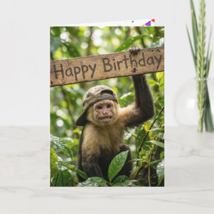 Monkey Holding a Happy Birthday Sign Card