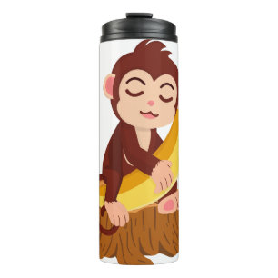 Monkey Holding Banana Cartoon  Thermal Tumbler