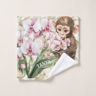 Monkey Holding Orchids Make up Wash Cloth