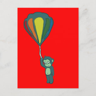 monkey hot air balloon ink postcard