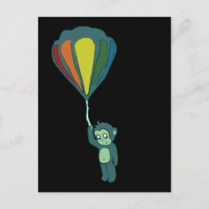 monkey hot air balloon ink postcard