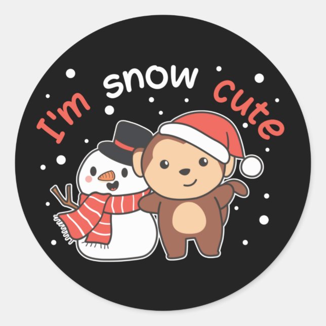Monkey I Love You Snow Much Snowman Pun Classic Ro Round Sticker (Front)
