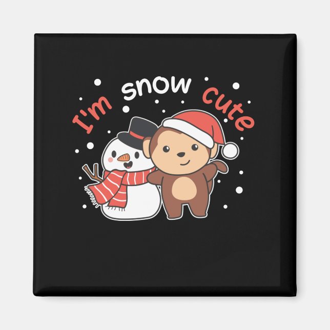 Monkey I Love You Snow Much Snowman Pun Magnet (Front)