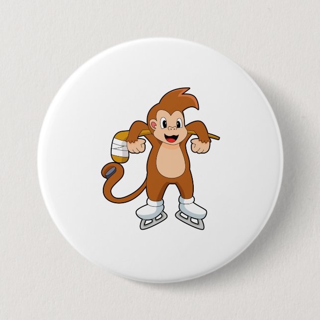Monkey Ice hockey Ice hockey stick 7.5 Cm Round Badge (Front)