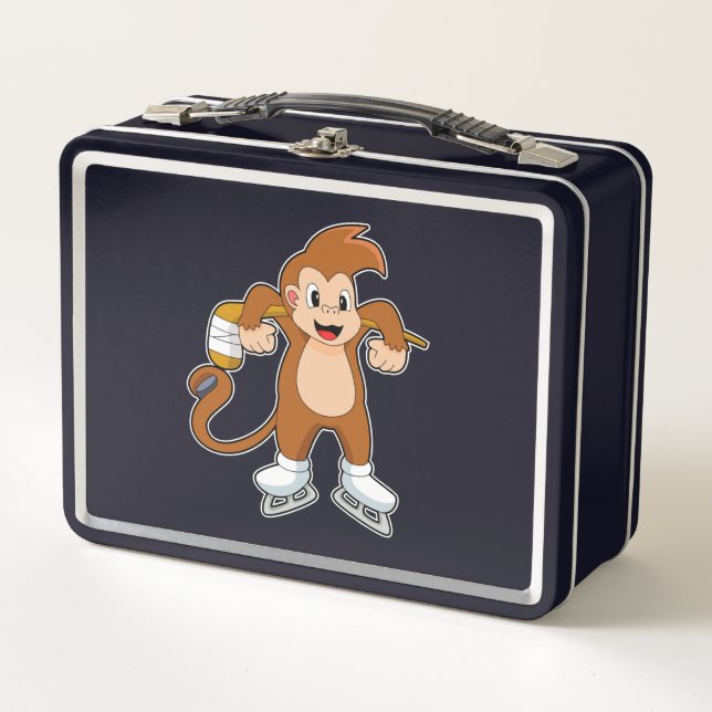 Monkey Ice hockey Ice hockey stick Metal Lunch Box (Front)
