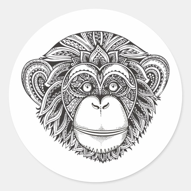 Monkey Illustartion Doodle Classic Round Sticker (Front)