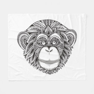 Monkey Illustartion Doodle Fleece Blanket
