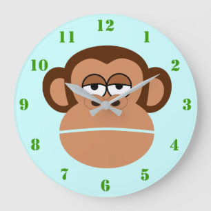 MONKEY ILLUSTRATION WITH GREEN NUMBERS FOR KIDS LARGE CLOCK