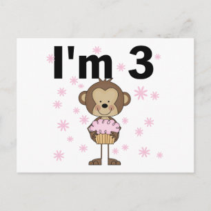 Monkey I'm 3 Birthday Tshirts and Gifts Postcard
