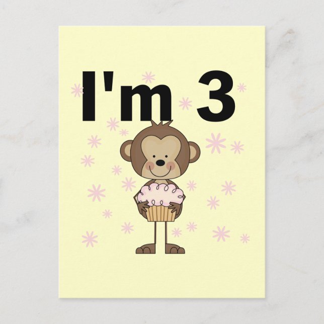 Monkey I'm 3 Birthday Tshirts and Gifts Postcard (Front)