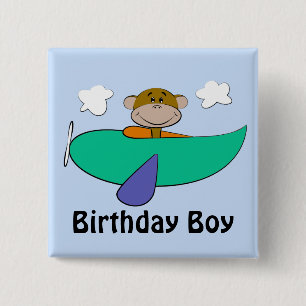 Monkey in Colorful Airplane Birthday 15 Cm Square Badge