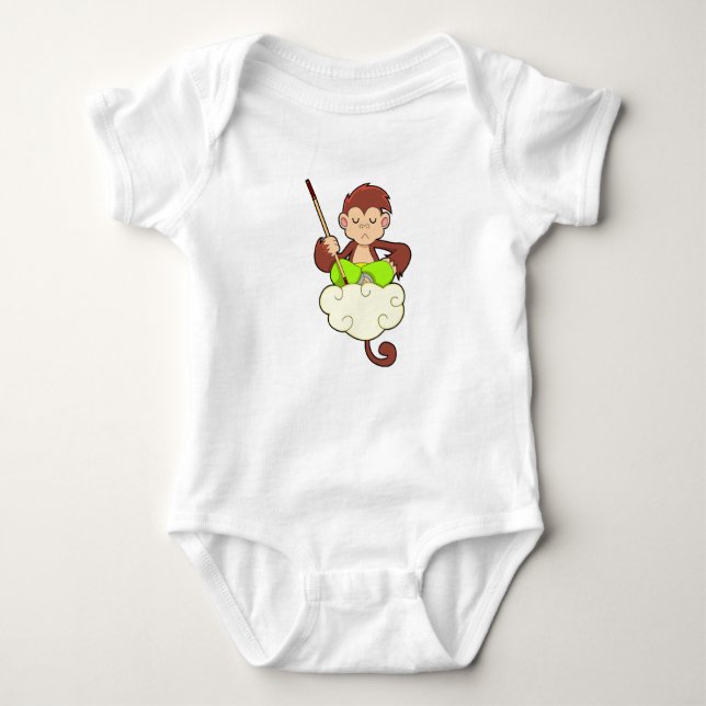 Monkey in Cross legged on Clouds Baby Bodysuit (Front)