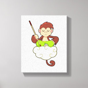 Monkey in Cross legged on Clouds Canvas Print
