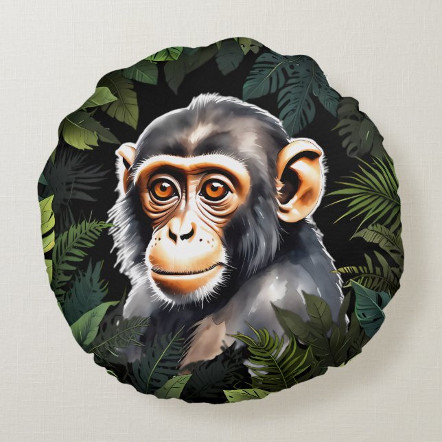 Monkey in Jungle Round Cushion (Back)