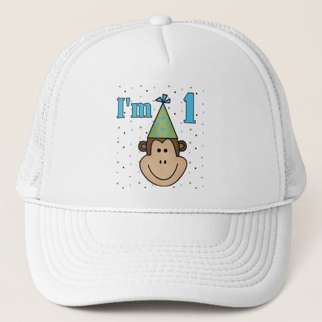 Monkey in Party Hat 1st Birthday Tshirts (Front)
