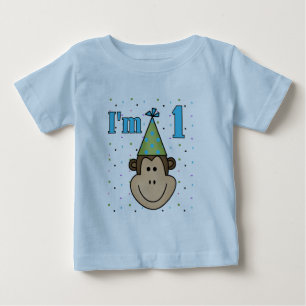 Monkey in Party Hat 1st Birthday Tshirts