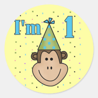 Monkey in Party Hat 1st Birthday Tshirts Classic Round Sticker