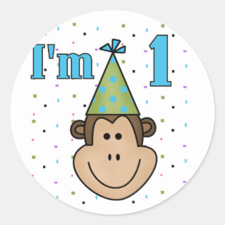Monkey in Party Hat 1st Birthday Tshirts Classic Round Sticker