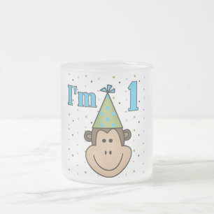 Monkey in Party Hat 1st Birthday Tshirts Frosted Glass Coffee Mug