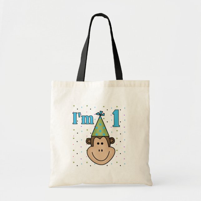 Monkey in Party Hat 1st Birthday Tshirts Tote Bag (Front)