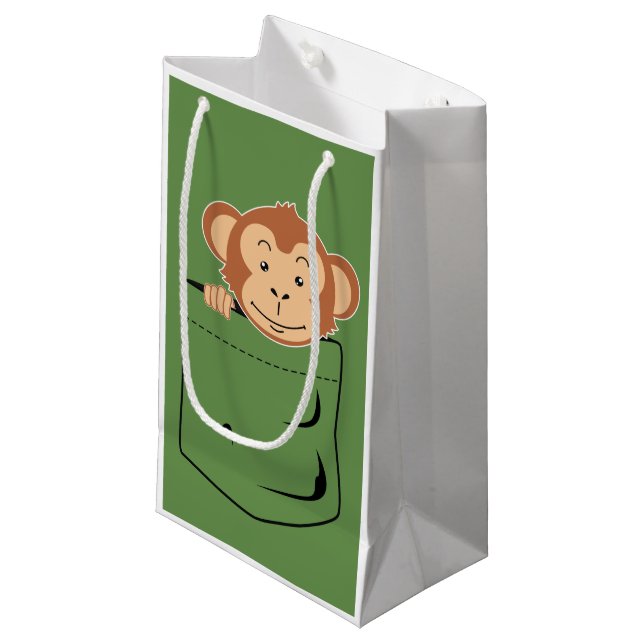 Monkey in pocket small gift bag (Front Angled)
