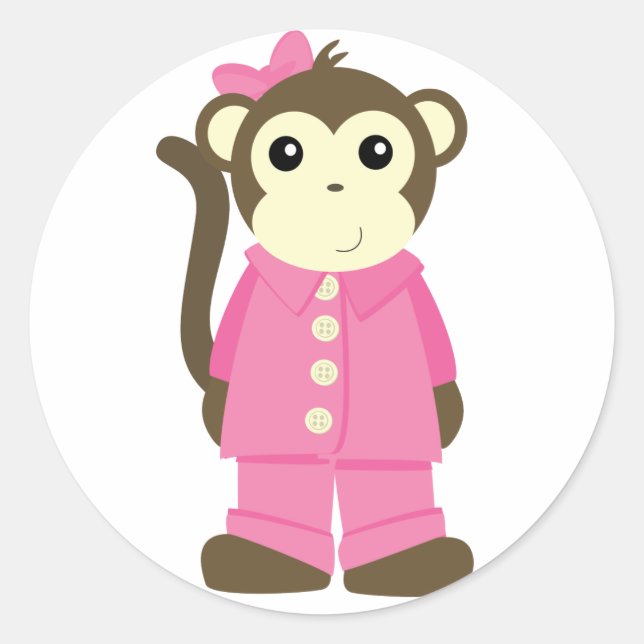 Monkey in Pyjamas Classic Round Sticker (Front)