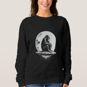 Monkey in Space on UFO with Moon Background - Thou Sweatshirt