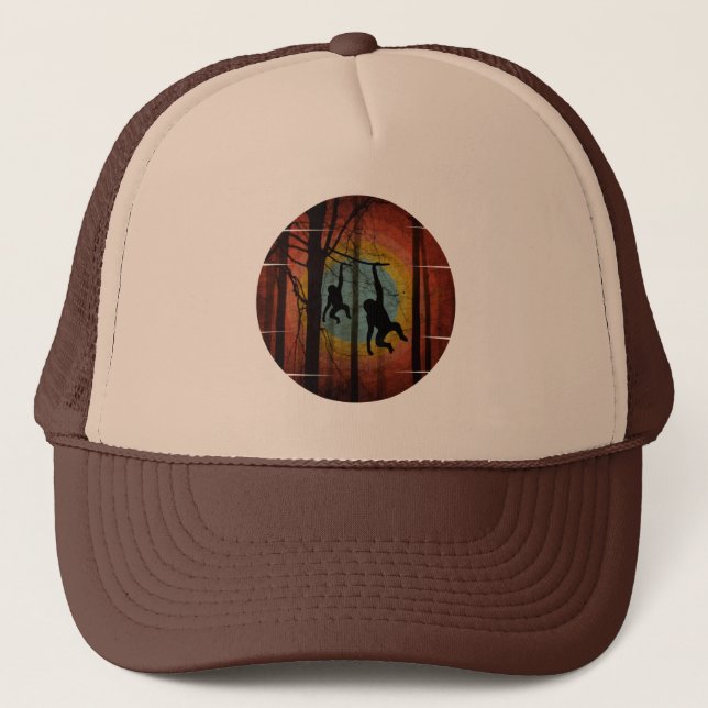 MONKEY IN THE WOODS FOREST TRUCKER HAT (Front)