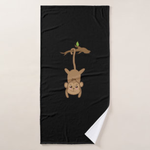 Monkey is hanging on the tree bath towel