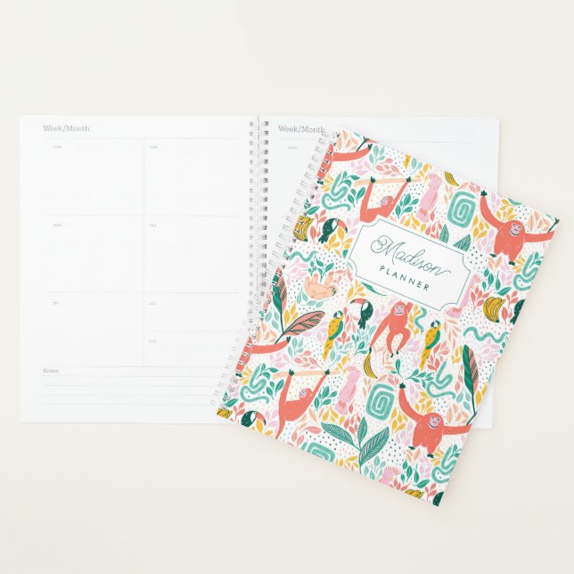 Monkey Jungle Animals Tropical Leaves  Planner (Display)