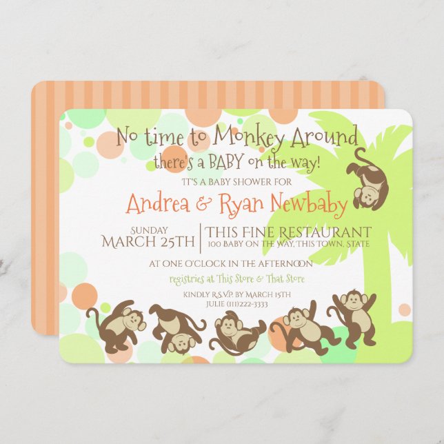 Monkey Jungle Baby Shower Invitation (Front/Back)