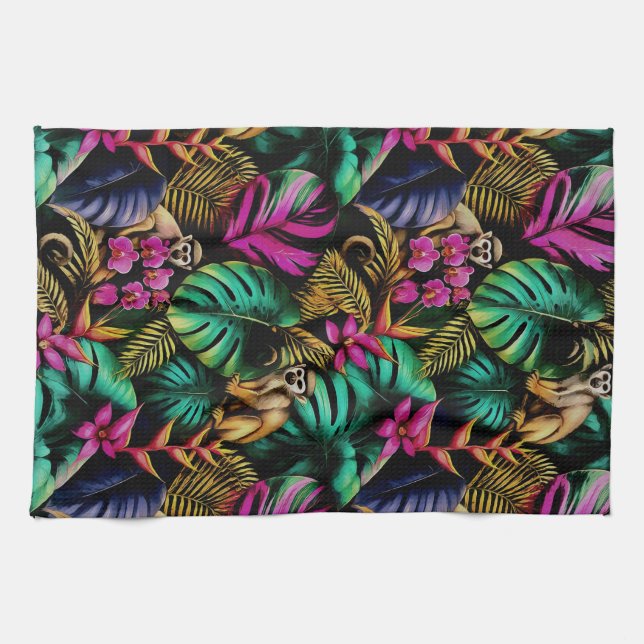 Monkey Jungle Dreams Seamless Surface Pattern Tea Towel (Horizontal)