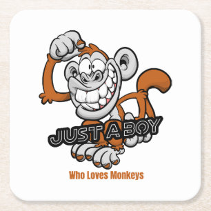 monkey just a boy square paper coaster