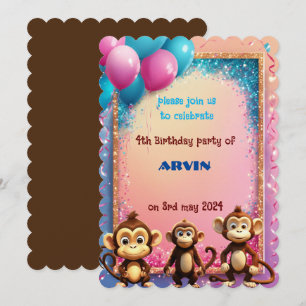 monkey kids birthday invitation