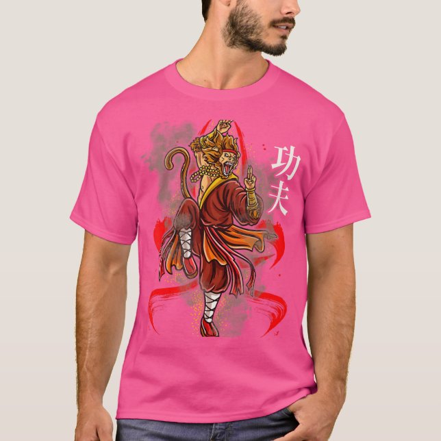 Monkey King In Fierce Kung Fu Kick With Chinese Ca T-Shirt (Front)