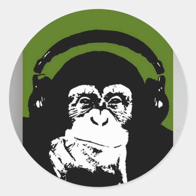 Monkey Knows Music Classic Round Sticker (Front)