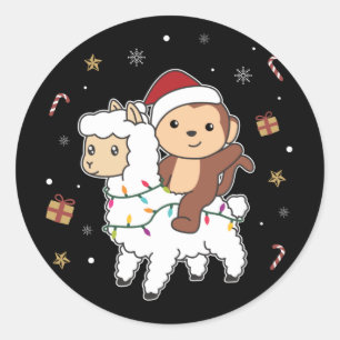 Monkey Lama Christmas Snow Winter Animals Classic Round Sticker