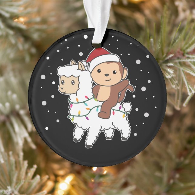 Monkey Lama Christmas Snow Winter Animals Ornament (Tree)