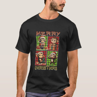 Monkey Leopard Buffalo Plaid Animals Lover Merry C T-Shirt
