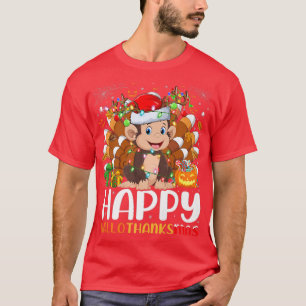 Monkey Lover Halloween Christmas Happy Hallothanks T-Shirt