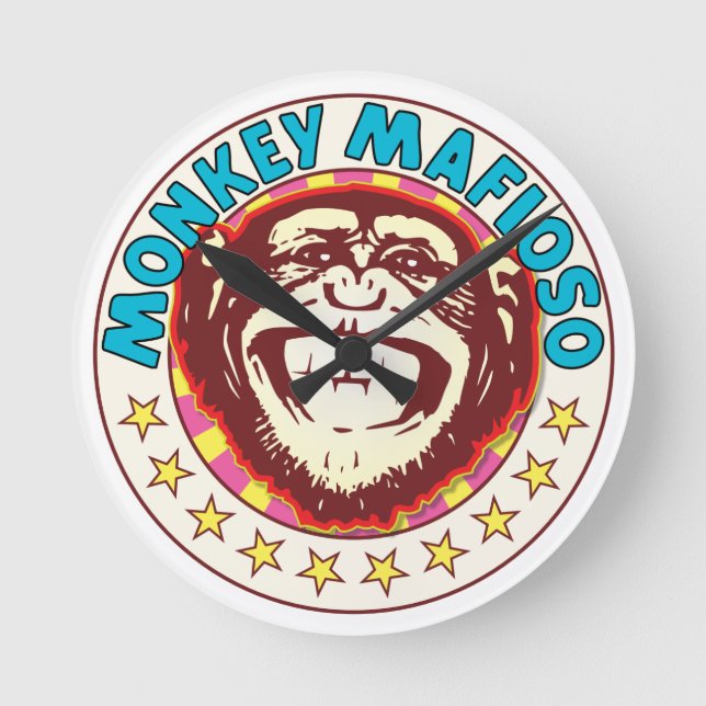Monkey Mafioso Round Clock (Front)